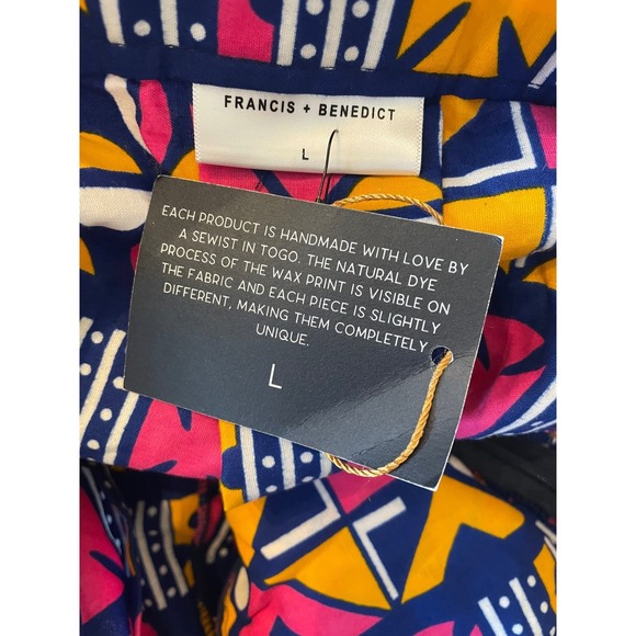 FRANCIS + BENEDICT Size L Maxi Skirt Geo Blue Pink Yellow Handmade Togo Africa - Picture 4 of 8